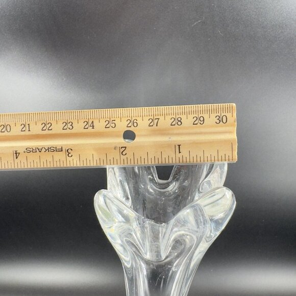 Vintage 1980s Clear Swung Art Glass Vase Tall Glass Decor Abstract Shaped Vase - Picture 7 of 15